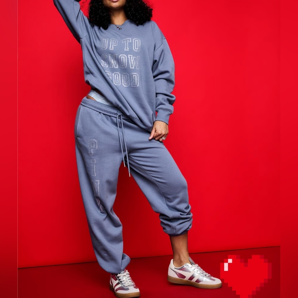 VS PINK Limited Edition Ivy FLeece Oversized Crew Sweatshirt & Sweatpants XL